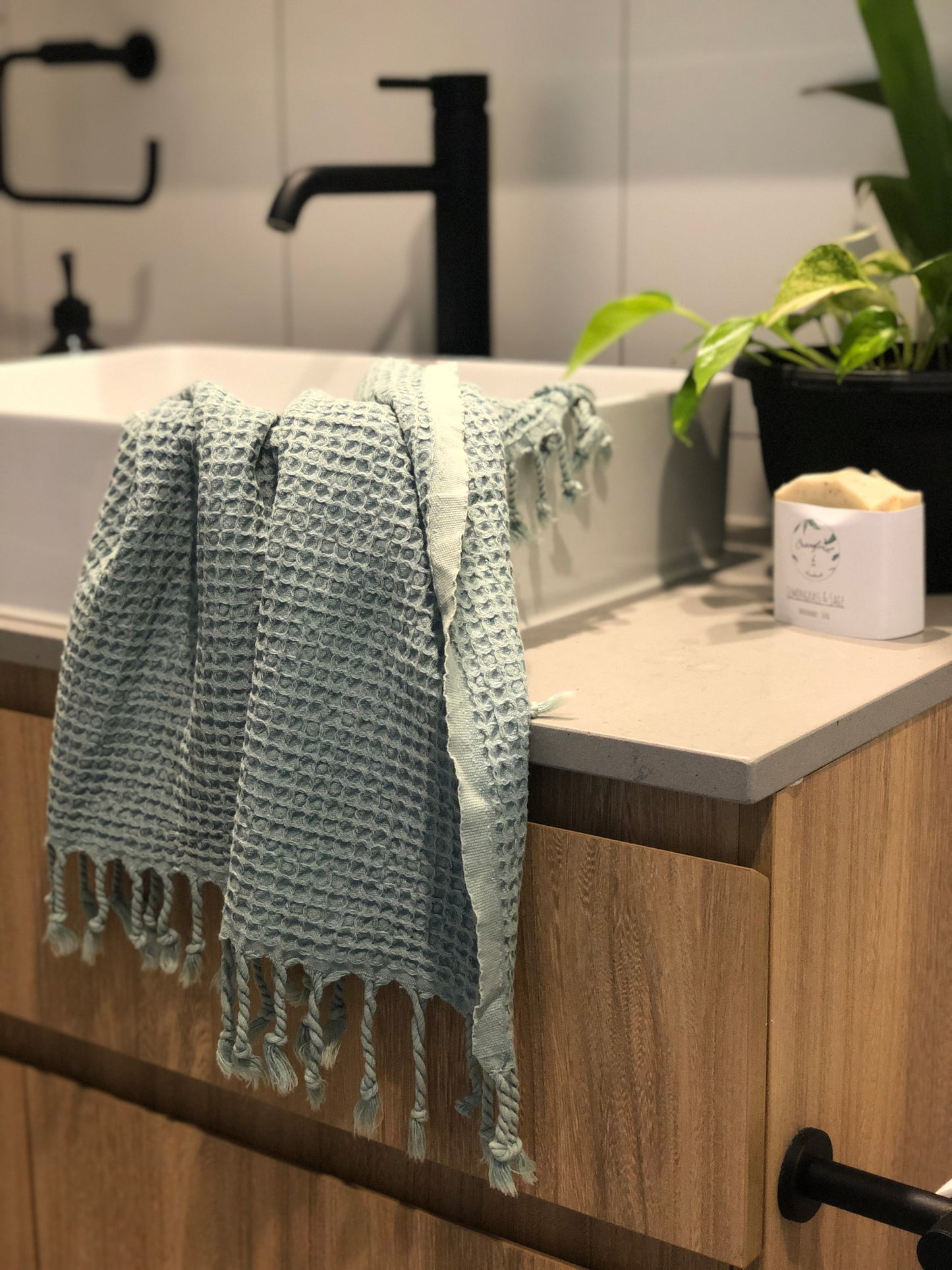 Waffle Hand Towel- Sage
