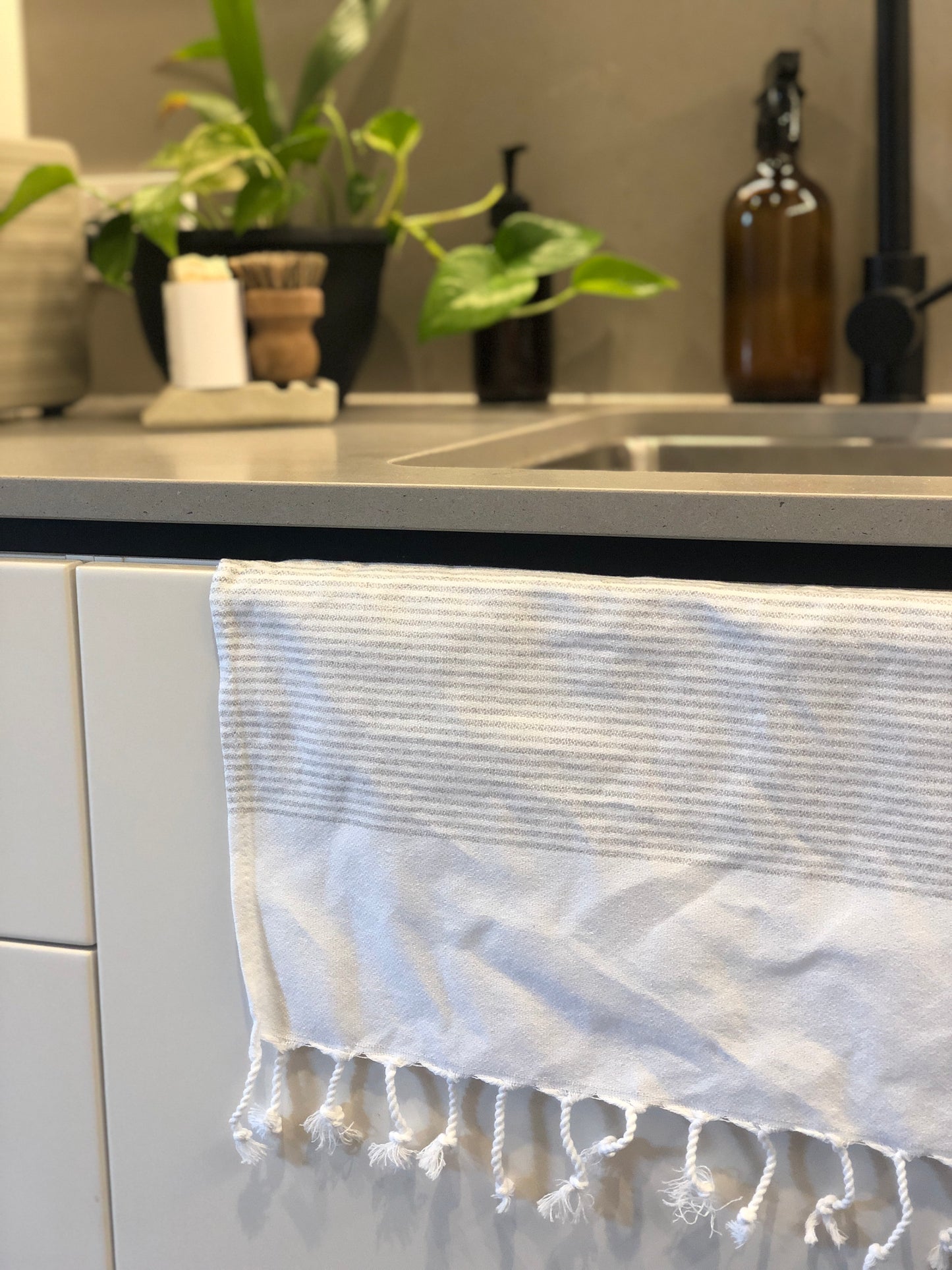 Striped Hand Towel- Light Grey