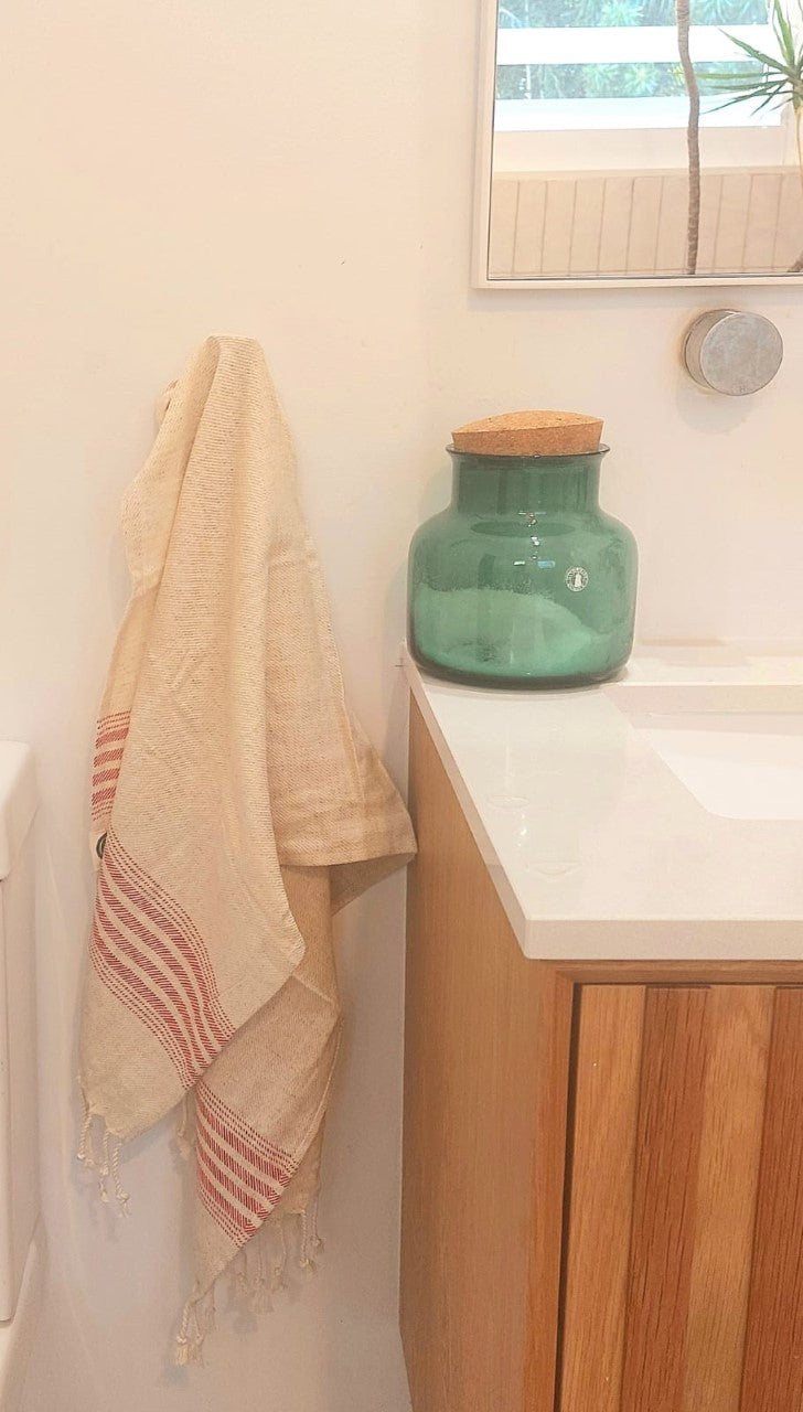 Striped Hand Towel - Red Linen