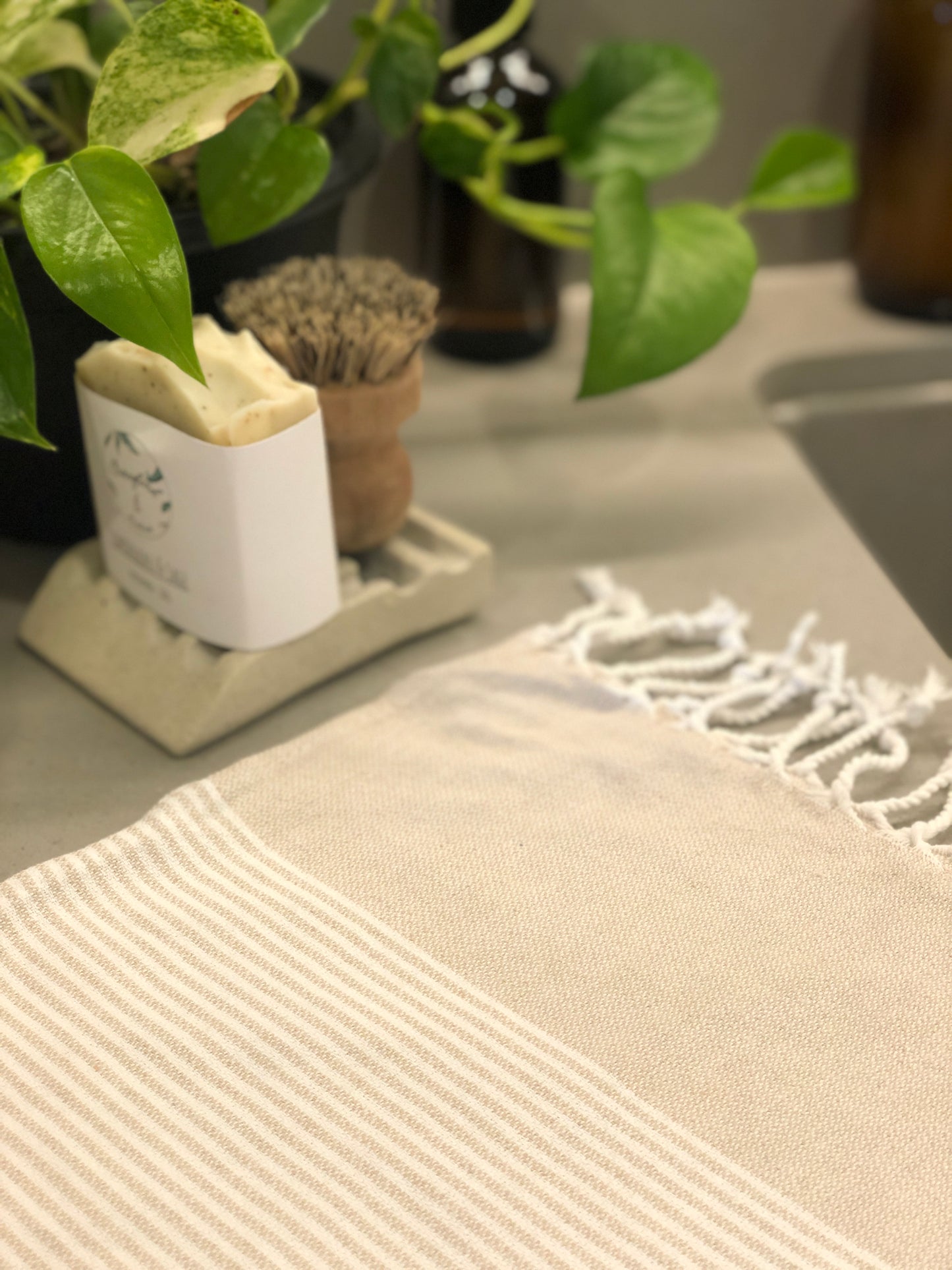 Striped Hand Towel - Beige