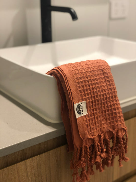 Waffle  Hand Towel- Rust