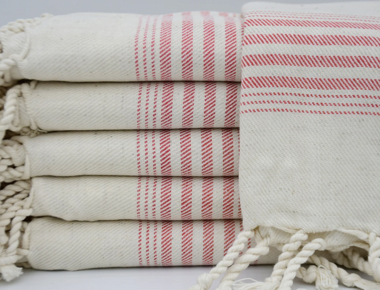 Striped Hand Towel - Red Linen