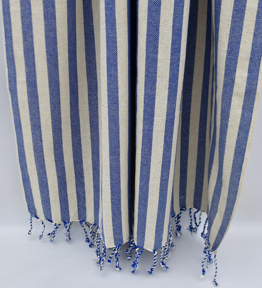 Linen Towel - Blue and White