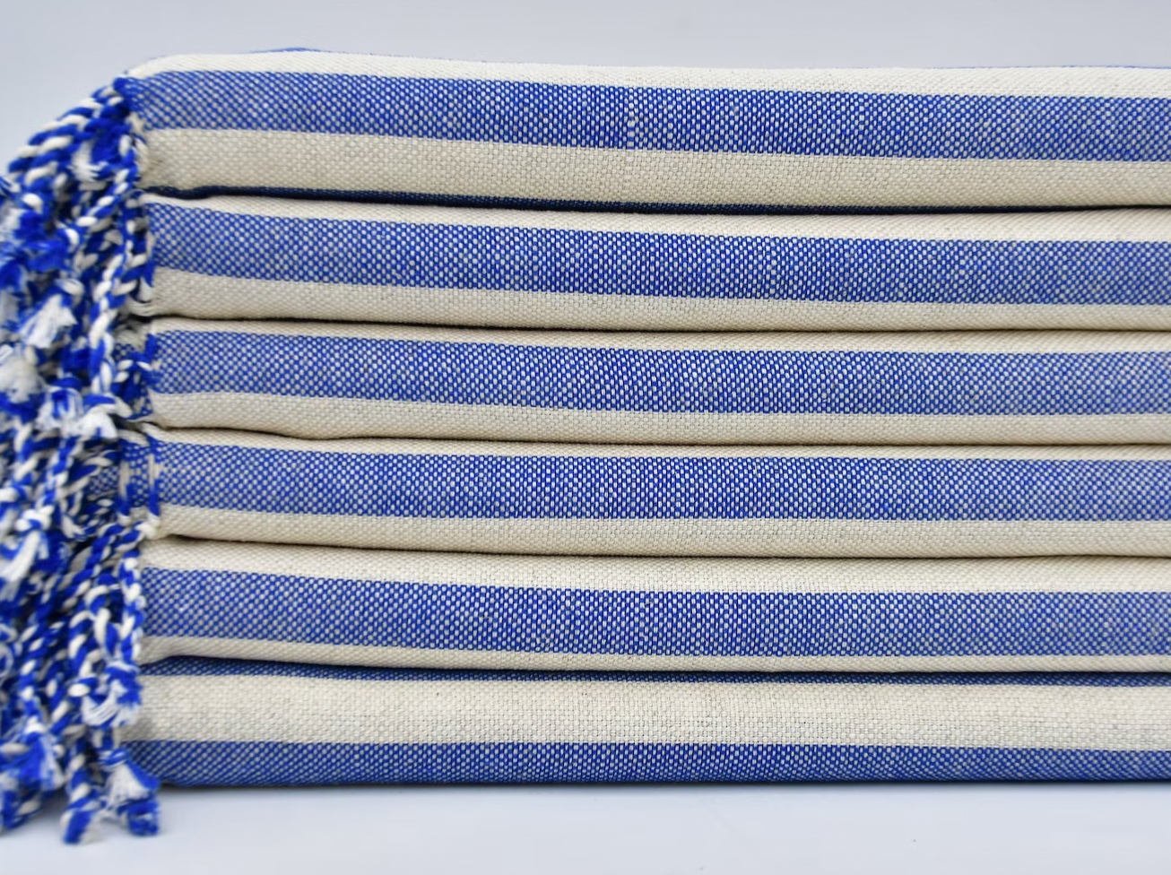 Linen Towel - Blue and White